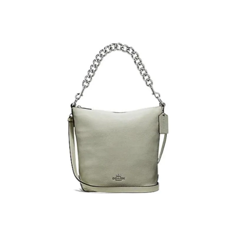 COACH Cow Leather Bucket Bag, One Shoulder Handbag Medium Size Women's Light Gray-0