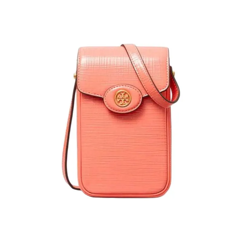 TORY BURCH Robinson Embossed Leather One Shoulder Crossbody Cell Phone Pouch Women's Coral Red-0