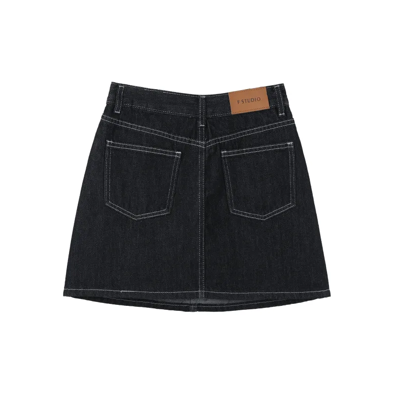 Fstudio Denim Short Skirts Women's Navy Blue-1
