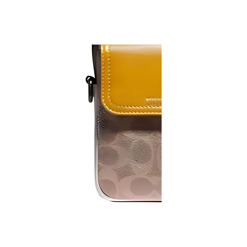 COACH Canvas With Leather Cell Phone Pouch, Shoulder Bag, Crossbody Bag Mini Women's Brown & Yellow-1