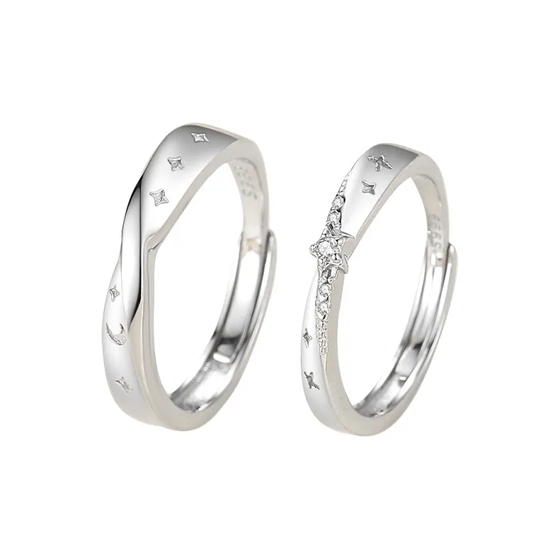 CHIC-ZONE 999 Fine Silver Zircon Rings Unisex-0