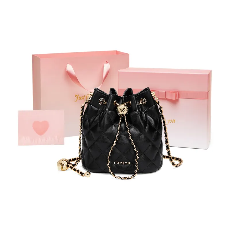 HARSON Synthetic Leather Crossbody Bag Bucket Bag Regular Women's Black Ecru Pink-16