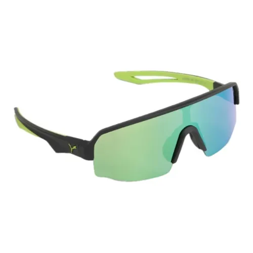 PUMA Rubber Irregular Shape Sunglasses Unisex Black Green