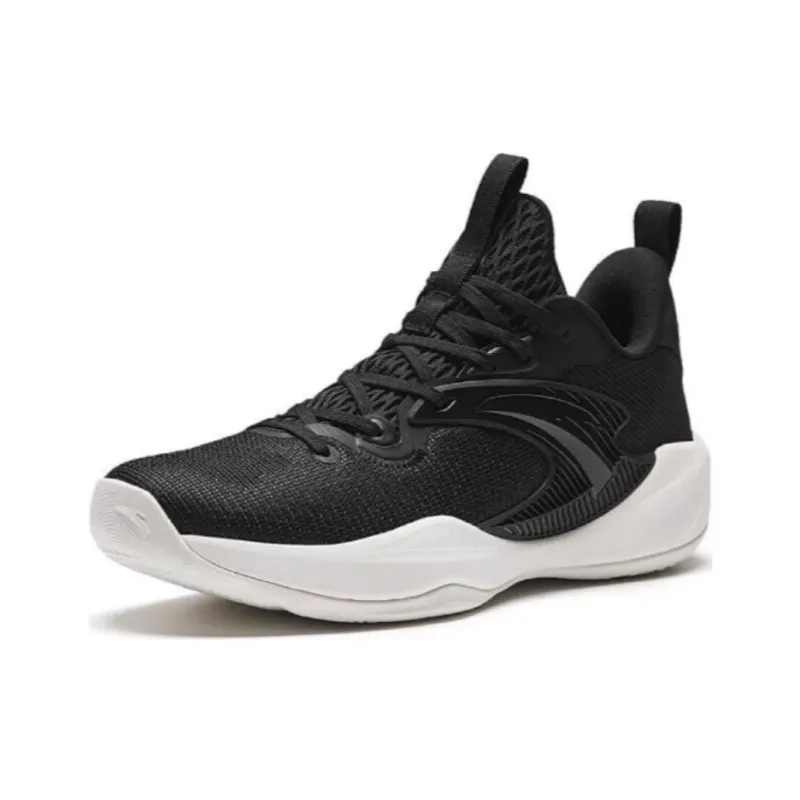 Anta Light Cavalry 9 Cushioned Slip-Resistant Abrasion-Resistant Low-Top Basketball Shoes Men's Black White-1