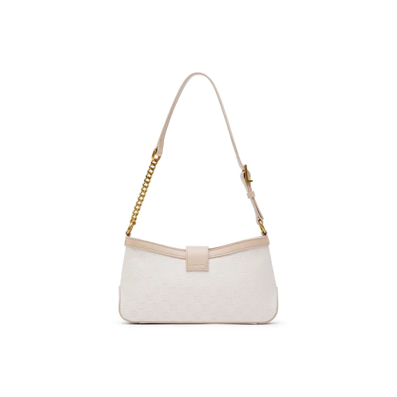 Staccato Cow Leather Shoulder Bag Medium Size Women's Classical Style Ecru-2