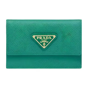 PRADA Saffiano Leather Card Clip Card Holder Women's Green