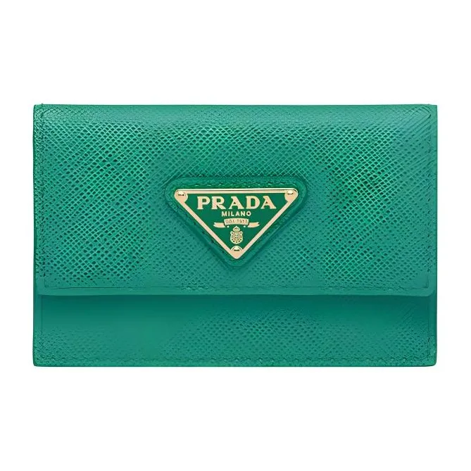 PRADA Saffiano Leather Card Clip Card Holder Women's Green-0