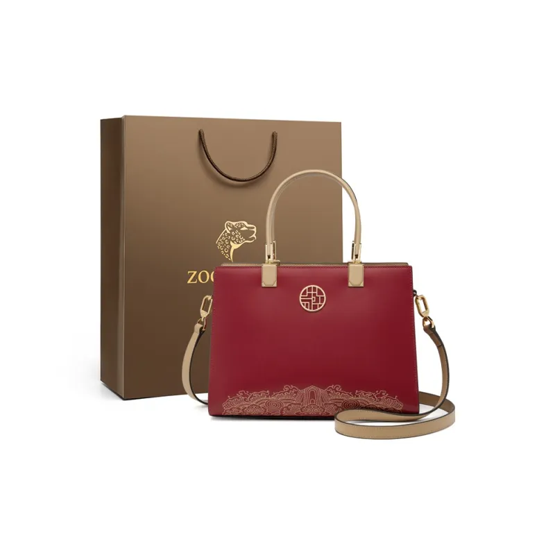 ZOOLER Top Grain Cow Leather One Shoulder Handbag Medium Size Women's Cream White/Forbidden Red/Apricot/Royal Blue-0