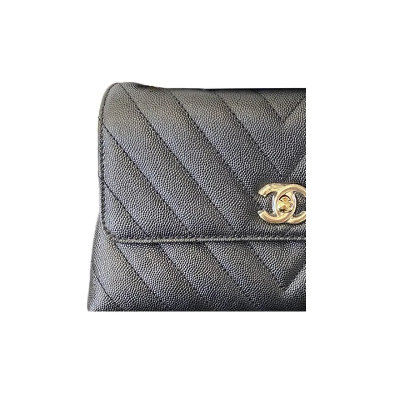 CHANEL Coco Handle Grain Calfskin With Gold Metal Portable Crossbody Bag, Shoulder Bag Trumpets Women's Black-2