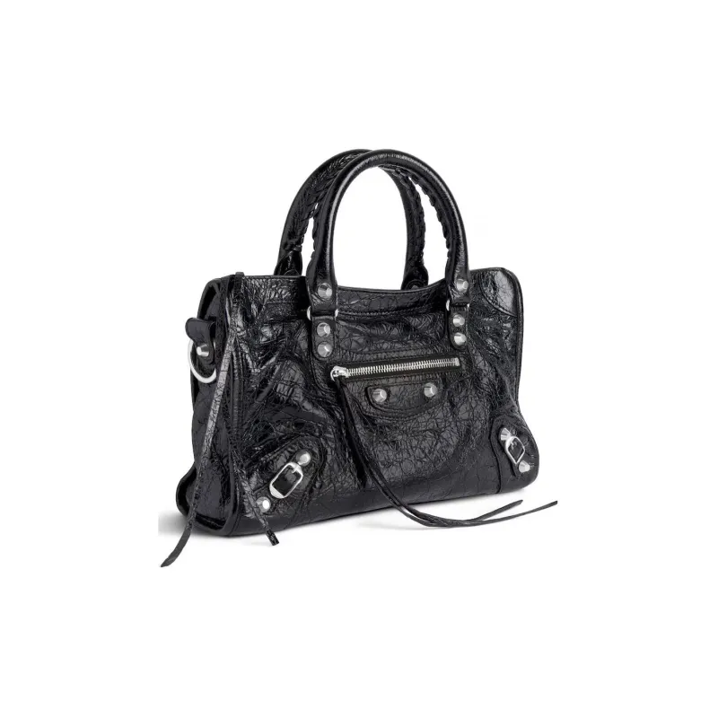 Balenciaga Le City Small Bag In Black Arena Lambskin Shiny Silver Hardware Black-2
