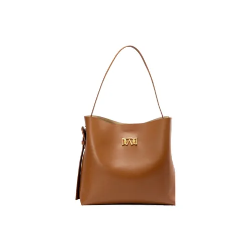 AQUASCUTUM Plain Weave Cow Leather Bucket Bag, Shoulder Bag Medium Size Women's Brown