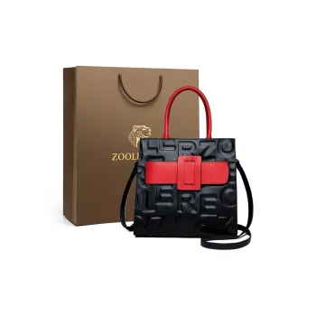 ZOOLER Top Grain Cow Leather Practical Handbag Tubas Women's Black & Red
