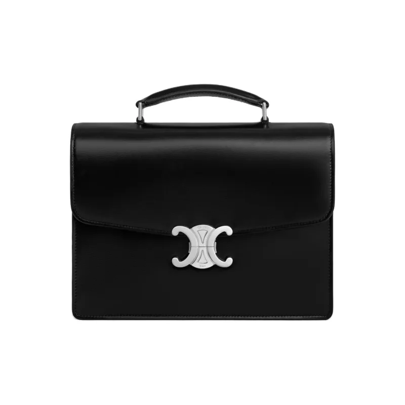 CELINE Triomphe Calfskin One Shoulder Handbags Small Size Men's Black-0