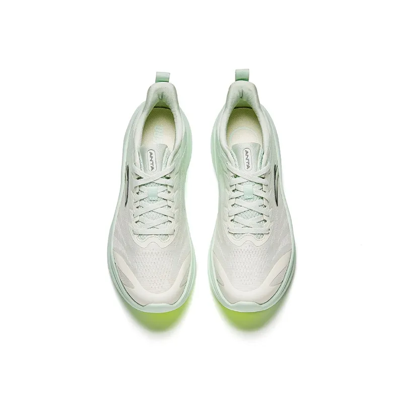 Anta Slip-Resistant Breathable Lightweight Height Increasing Low-Top Casual Running Shoes Women's White Green-2