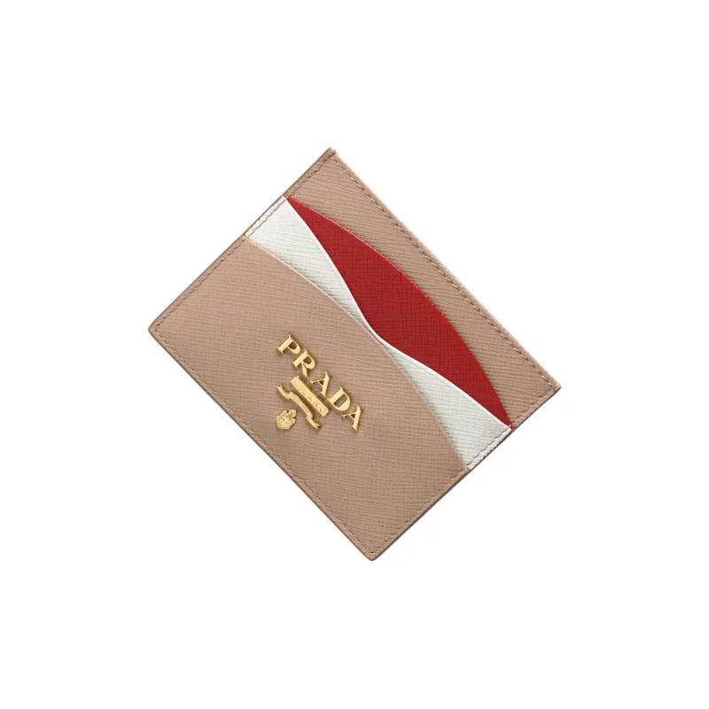PRADA Saffiano Leather Card Holder Women's Fire Red-1