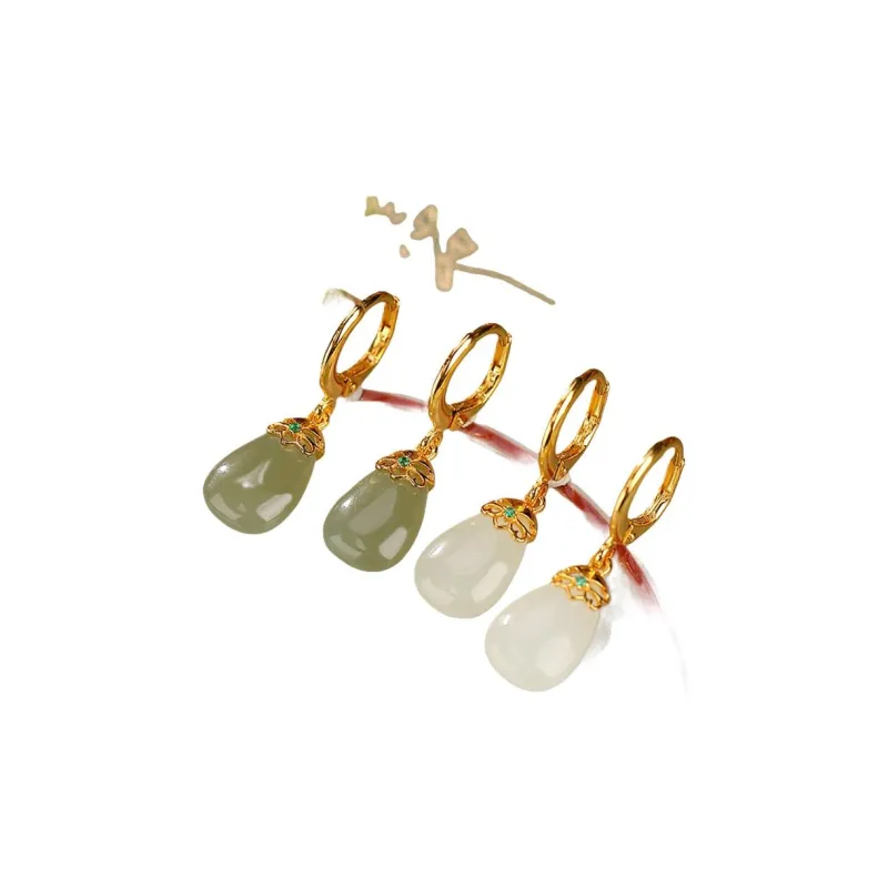 Royal Heaven's Choice Hetian Jade Earrings Pale Greenish White Jade Unisex-1