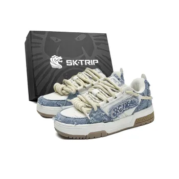 SK.TRIP Wear-Resistant Breathable Height Increasing Low-Top Skateboard Shoes Unisex Denim Blue
