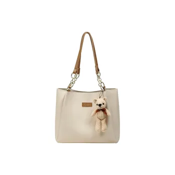 Kevin Cohen Cow Leather With Synthetic Leather Shopping Bag, Handbag, Shoulder Bag Regular Women's Ecru
