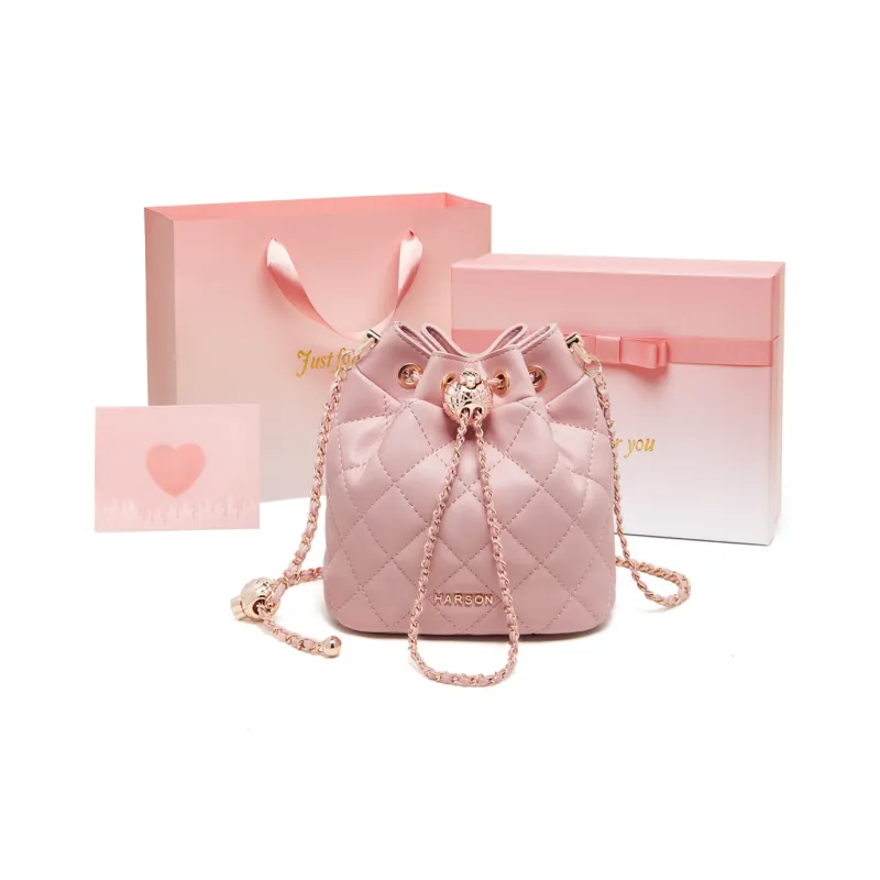 HARSON Synthetic Leather Crossbody Bag Bucket Bag Regular Women's Black Ecru Pink-18