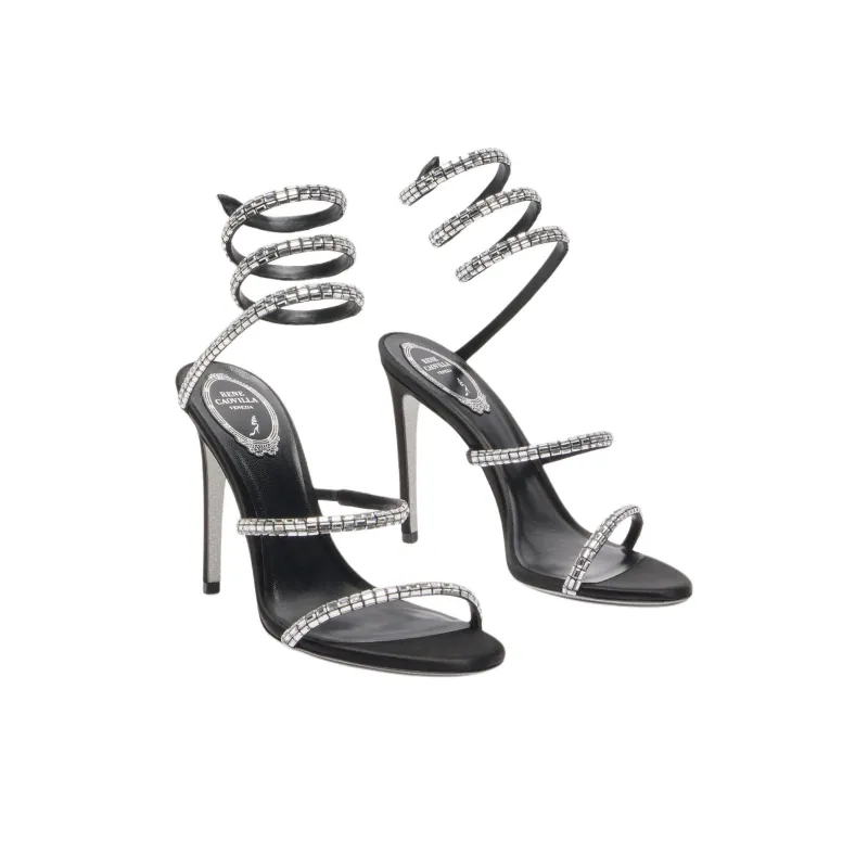 RENE CAOVILLA Cleo Strap Sandals 10.5cm Women's Silver Black-1