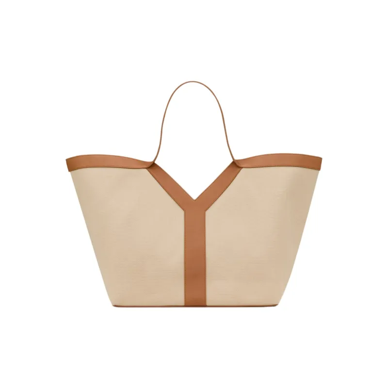 SAINT LAURENT Linen Tote Bag, Shopping Bag, Handbag Tubas Women's Light Umber-1