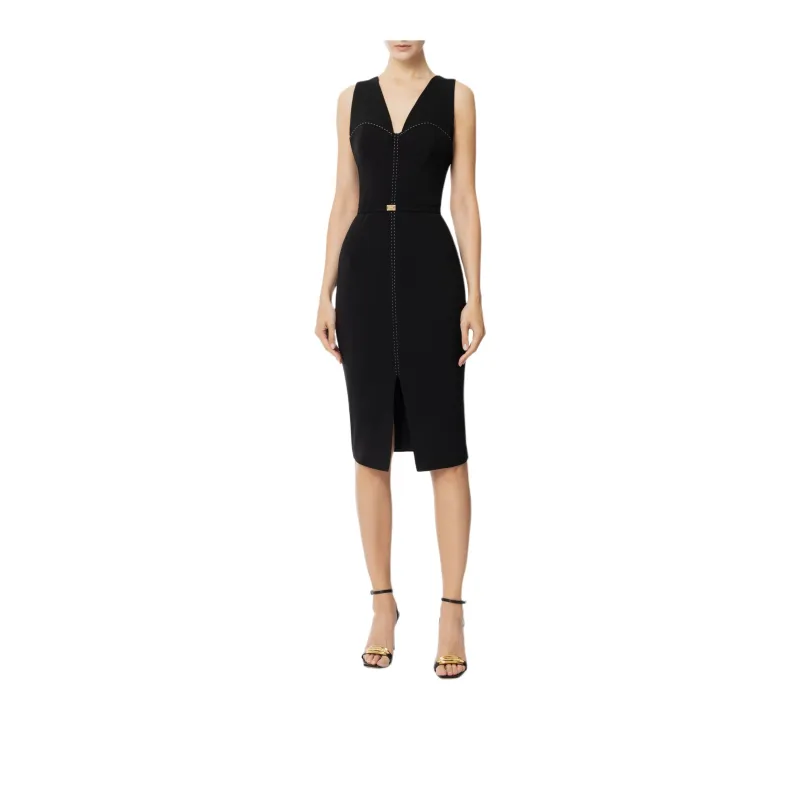 Elisabetta Franchi Contrasting Topstitching Crepe Bustier Style Dress-2