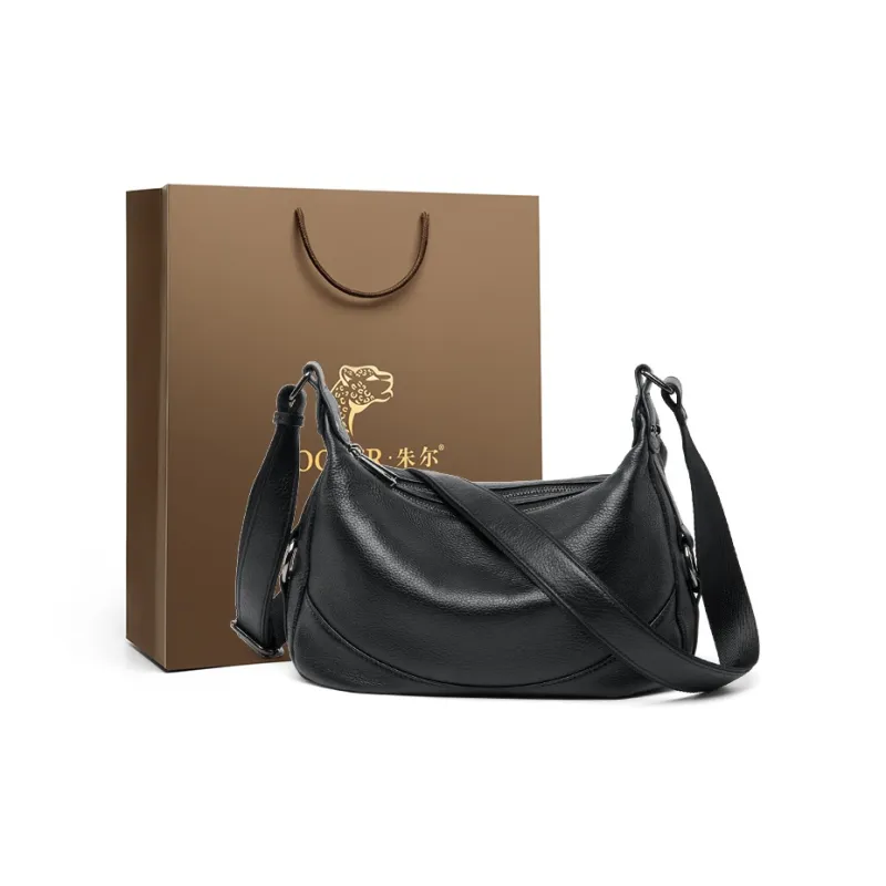 ZOOLER Top Grain Cow Leather Versatile Practical Shoulder Bag Women's Mysterious Black/Burgundy-0