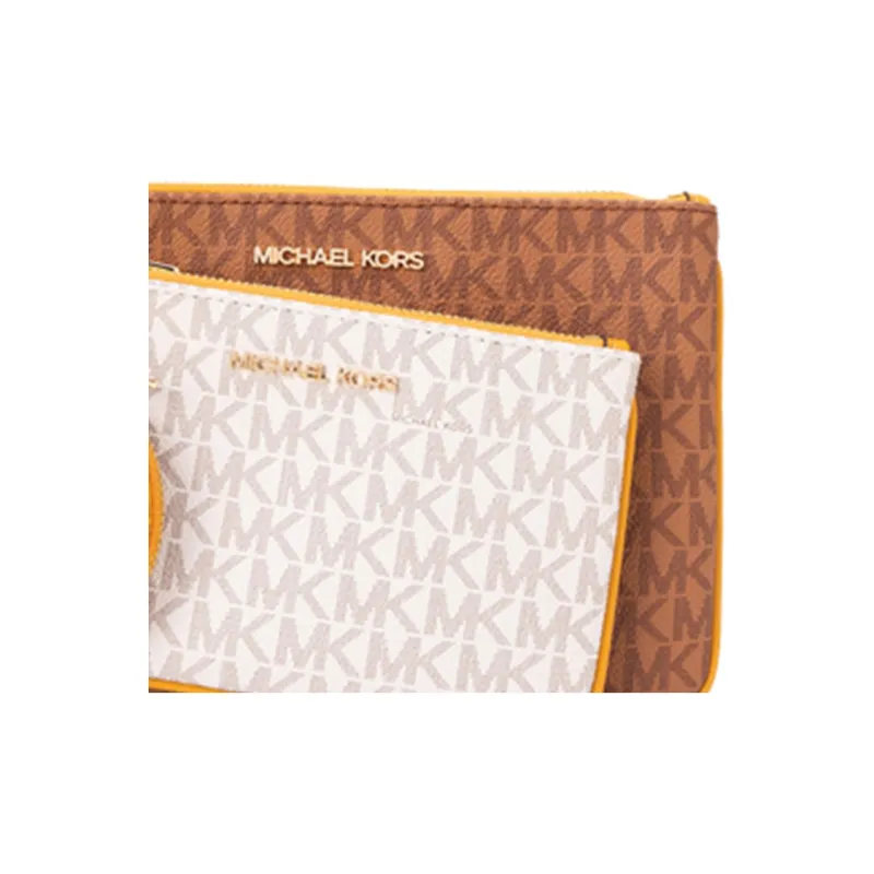 MICHAEL KORS Jet Set Artificial Leather Coin Purse Clutch Women's Leather Brown/White/Chrysanthemum Yellow-2