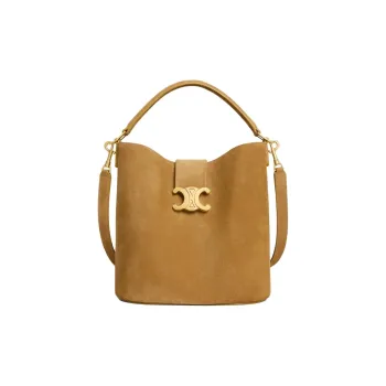 CELINE Suede Bucket Bags Shoulder Bag Crossbody Bag Handbag Medium Size Women's Brown