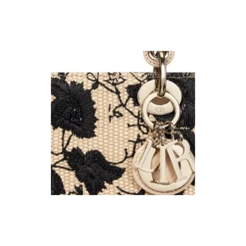DIOR Lady Dior Raffia Dior Bag Shoulder Bag Crossbody Bag Handbag Mini Women's Beige & Black-5