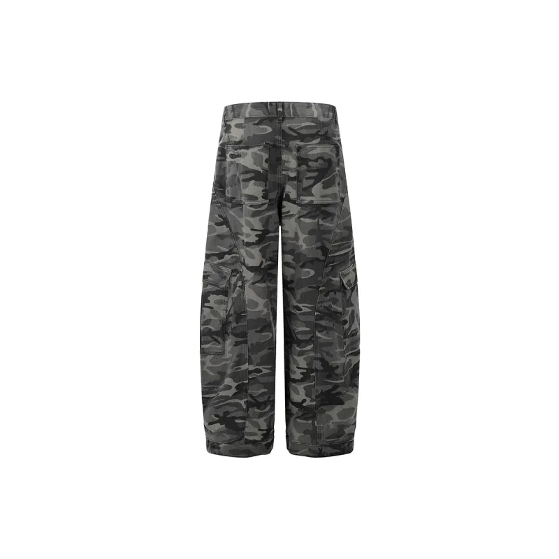 COOLALPACA Loose Fit Wide Leg Scissors Jeans Unisex Camouflage-1
