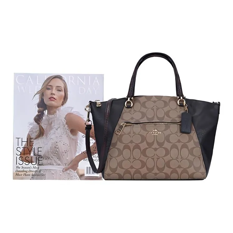 COACH Prairie PVC Canvas With Leather Dumpling Bag Crossbody One Shoulder Handbag Large Size Women's Khaki & Black-3