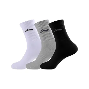 LiNing Mid Calf Socks Unisex 3 Pack Black White Gray