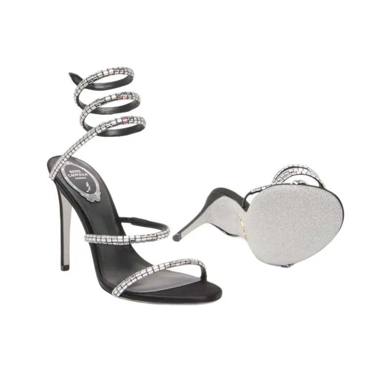 RENE CAOVILLA Cleo Strap Sandals 10.5cm Women's Silver Black-3