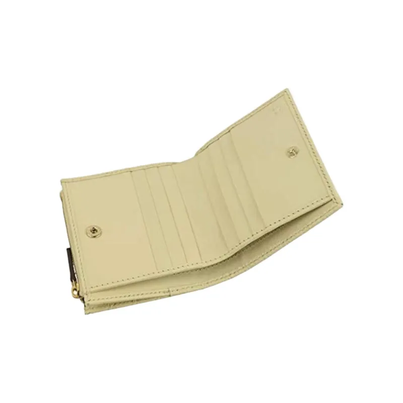 GUCCI Leather Card Holder Wallet Women's Beige Yellow-2