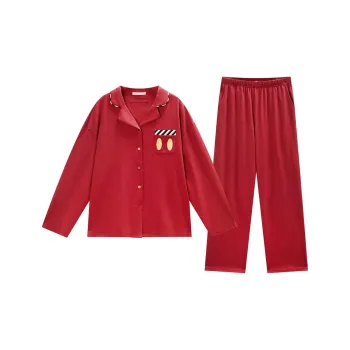 GUKOO x Disney Mickey Series Pajama Set Women's Dark Red