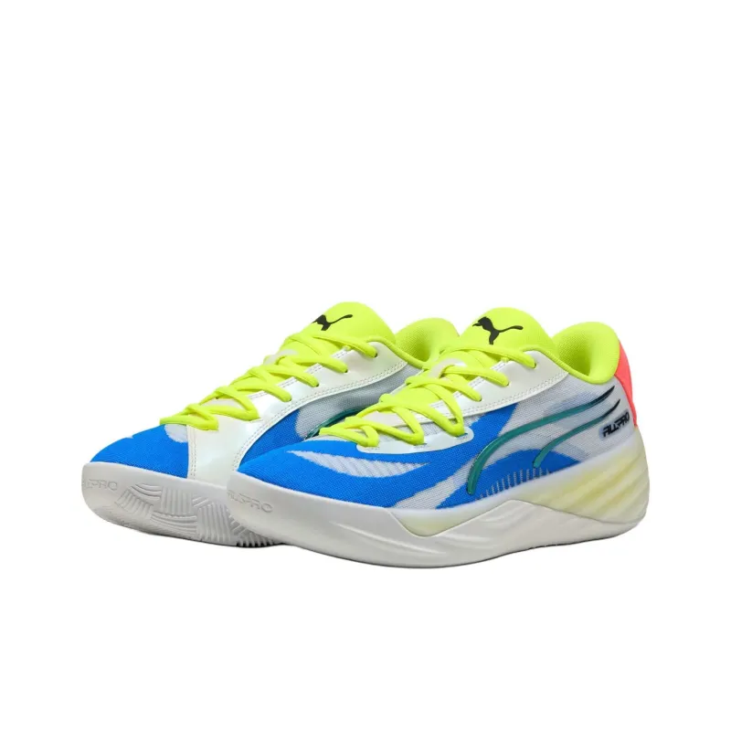 PUMA All Pro NITRO™ Anti Slip Wear Resistant Low Top Basketball Shoes Men's White Blue-3