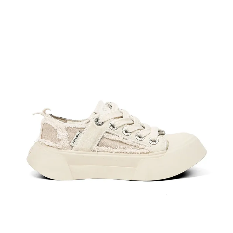 AGE ANGEL MEMENTO Wear-Resistant Height Increasing Slip-Resistant Low-Top Canvas Shoes Unisex Ecru-1