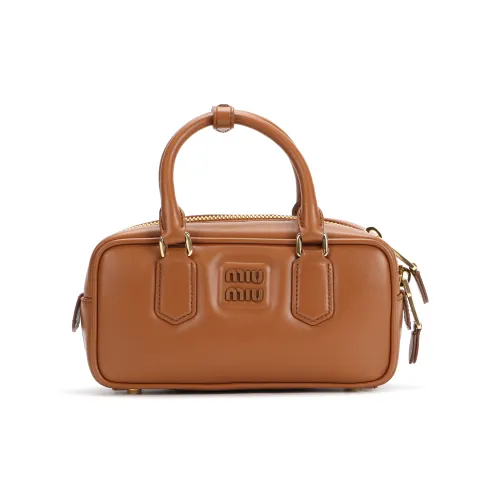 MIU Discover miu Leather Handbag Unisex Cognac