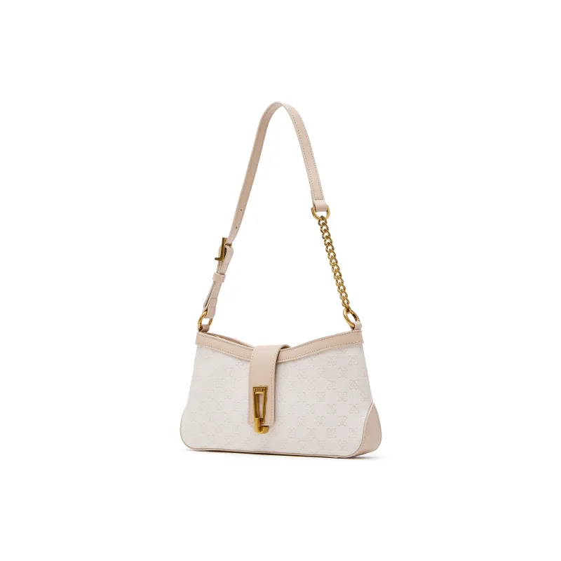 Staccato Cow Leather Shoulder Bag Medium Size Women's Classical Style Ecru-1