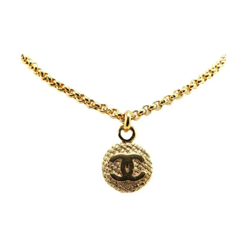 CHANEL Pre Owned 1980 1990 Plated Cc Round Pendant Necklace Costume Necklace-0