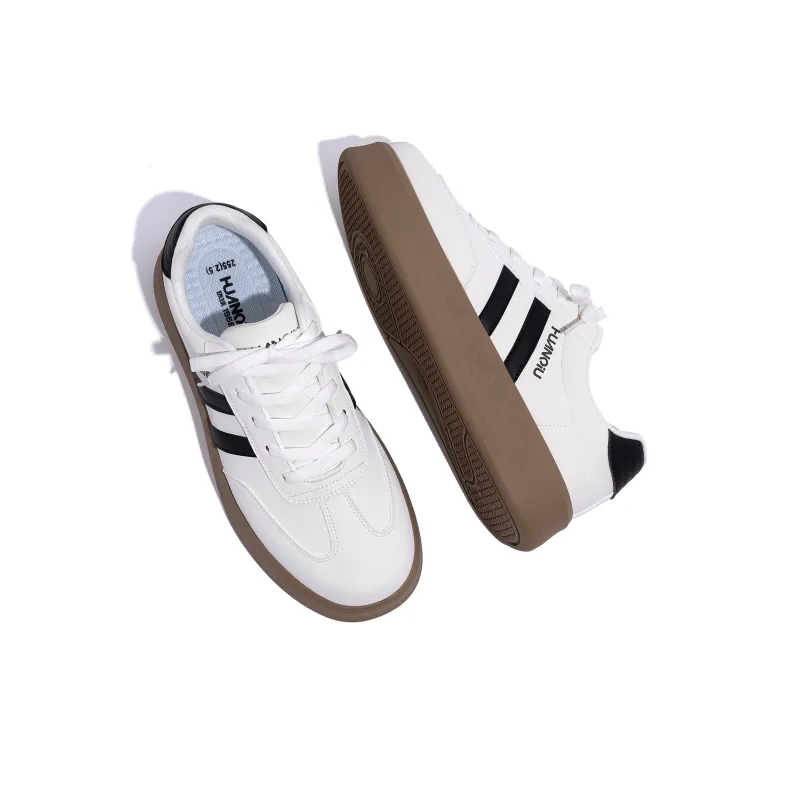 HUANQIU Height Increasing Cushioning Low Top Skateboard Shoes Men's White Black-5