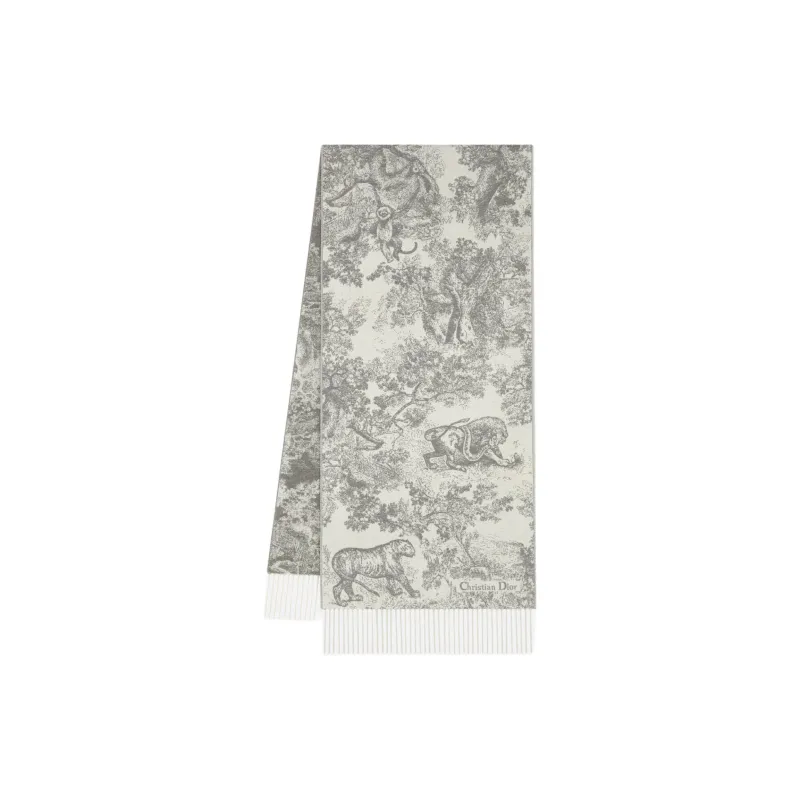 DIOR Cashmere Knit Scarves Unisex Gray-1