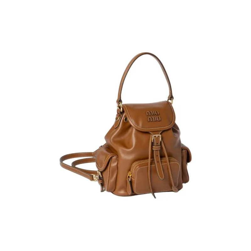 MIU MIU Calfskin Backpack Unisex Brown-1