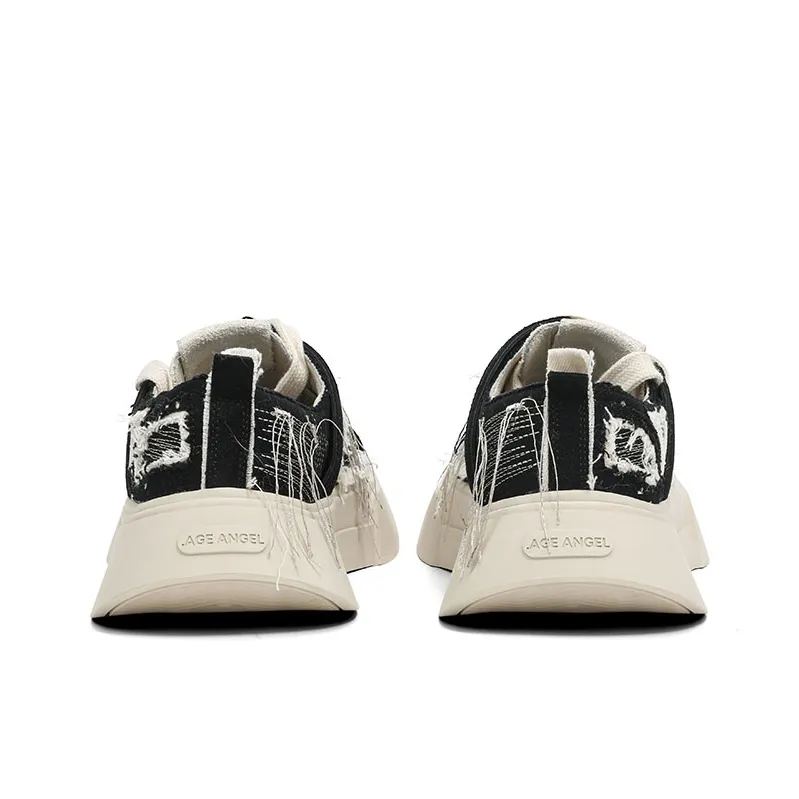 AGE ANGEL MEMENTO Wear-Resistant Height Increasing Slip-Resistant Low-Top Canvas Shoes Unisex Black White-4