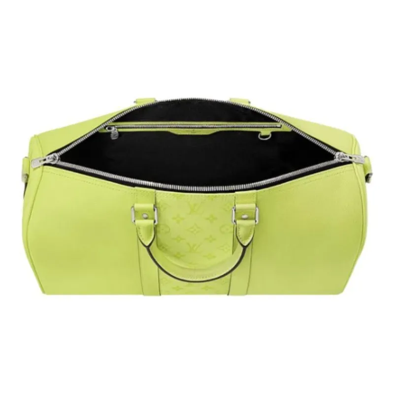 LOUIS VUITTON Keepall Leather Shoulder Bag Crossbody Bag Handbag Travel Bag Men's Green-3