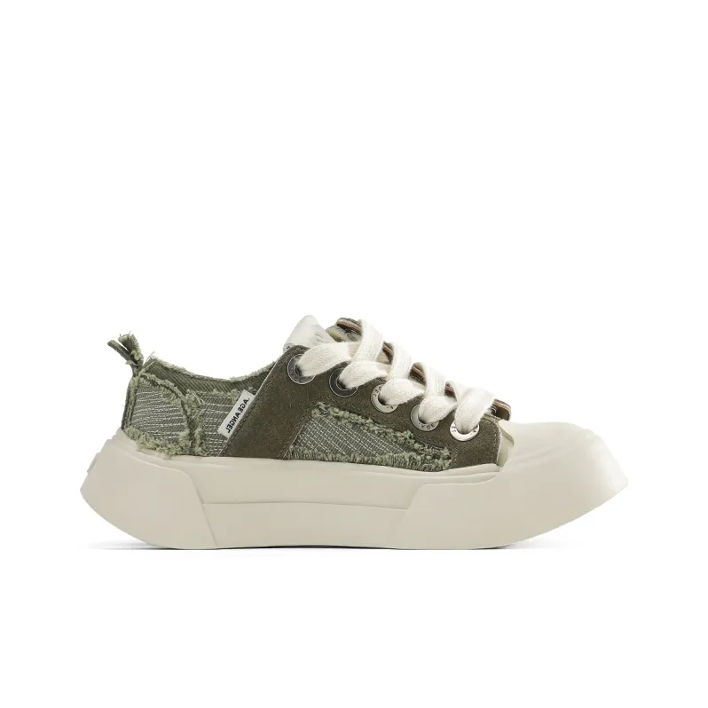 AGE ANGEL MEMENTO Wear-Resistant Height Increasing Low-Top Canvas Shoes Unisex Matcha Green-1
