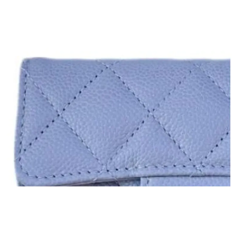 CHANEL Fish Paste Cow Leather Card Holder Women's Gray Blue-1