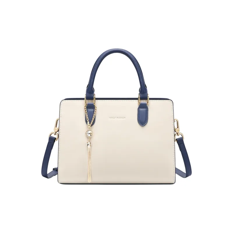 GOLF Cow Split Leather Bonded Synthetic Leather Handbag Regular Women's Ecru & Brown/Blue-10
