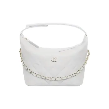 CHANEL Grain Calfskin Hobo Bag, Shoulder Bag, Crossbody Handbag Women's Light Gray